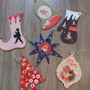 Bethany Lowe Set of 6 Retro-Inspired Christmas Cardboard Ornament